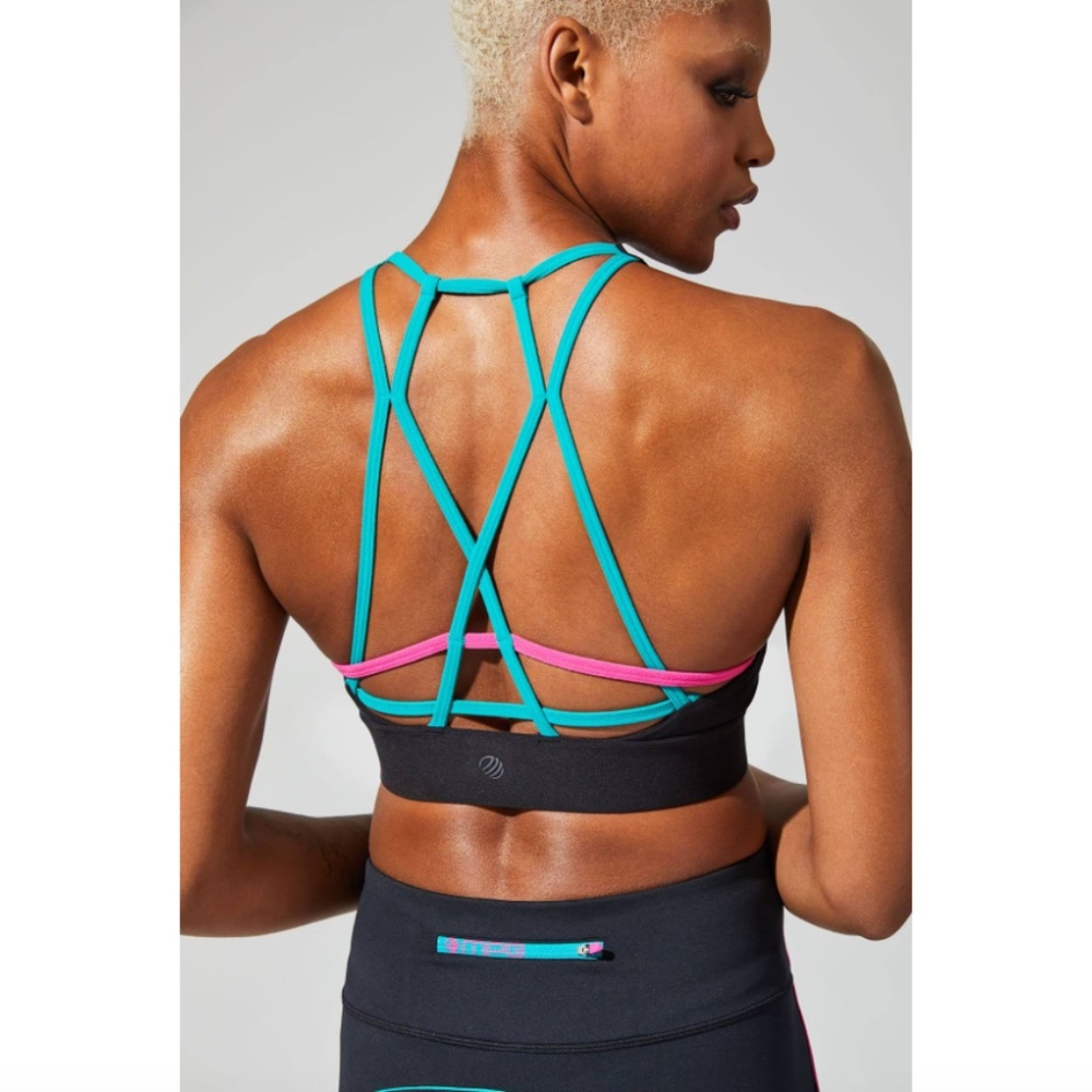 MPG Teal and Pink Strappy Sports Bra